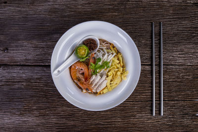 Directly above shot of food in bowl on table