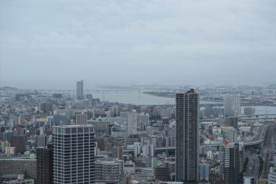 High angle view of buildings against sky