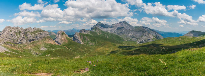 Panoramic view of landscape and mountains against sky