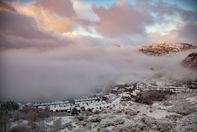 Scenic view of snow covered landscape against sky