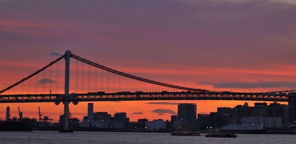 Suspension bridge at sunset