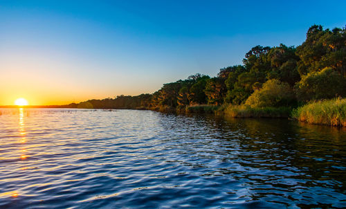 Scenic view of lake against sky during sunset