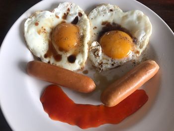 High angle view of breakfast served in plate