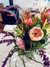 High angle view of flowering plant on table