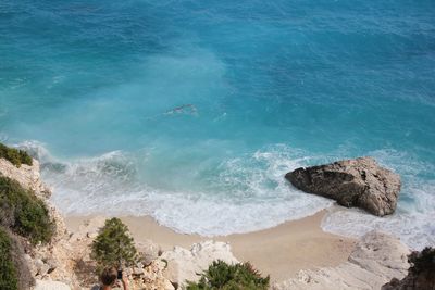 High angle view of rocks on beach