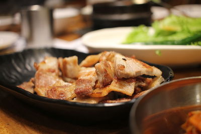 Close-up of food in plate on table