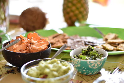 Close-up of meal served on table