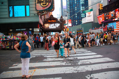 People walking on city street