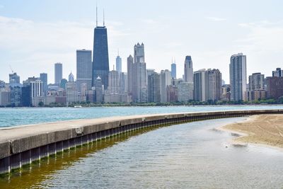 Chicago skyline along lake michigan