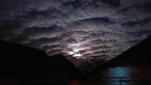 Low angle view of storm clouds at night