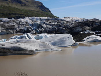 Scenic view of frozen river against sky