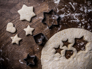 High angle view of cookie dough on table