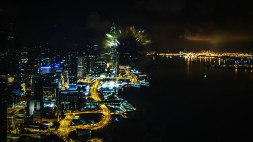 Aerial view of city at night