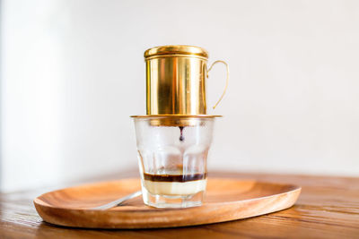 Close-up of drink in glass on table