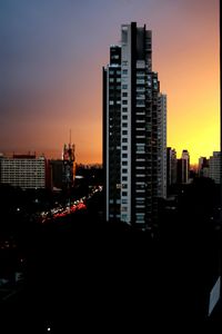 City skyline at sunset