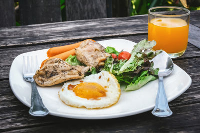 High angle view of breakfast served on table