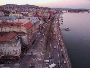 Evening view of parliament. colorful sanset in budapest, hungary, europe.