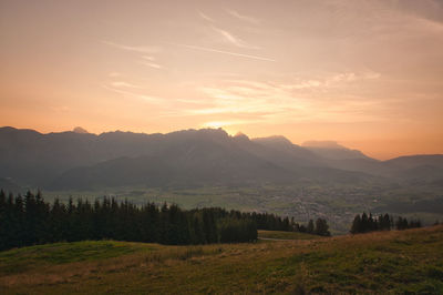 Beautiful landscape of the leogang mountains in salzburg, austria, at sunrise