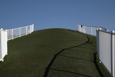 Low angle view of building against clear blue sky