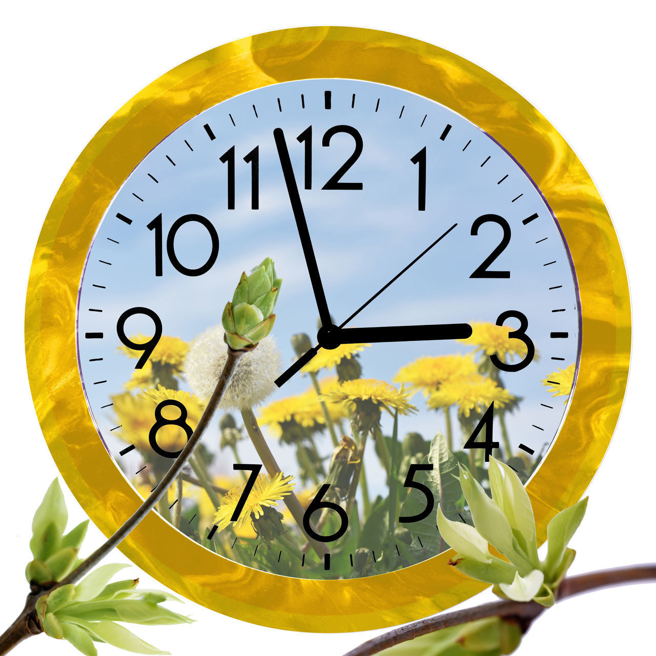 CLOSE-UP OF CLOCK ON YELLOW PAPER