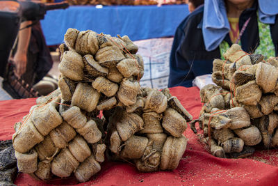 Stack of food for sale at market stall