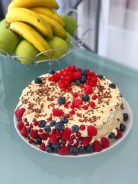 Close-up of fruits in plate on table