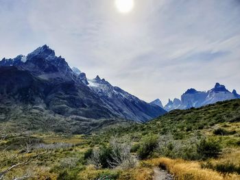 View of paine grande and cuernos from the track paine grande - italiano