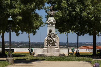 Statue in park against sky