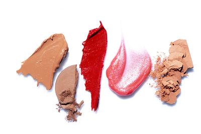 High angle view of chocolate cake on white background