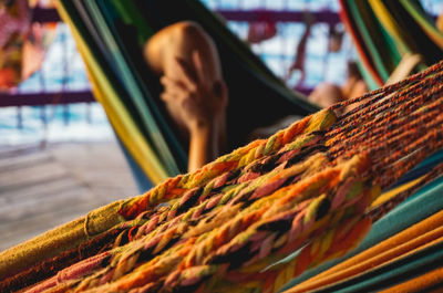 Close-up of multi colored hammock