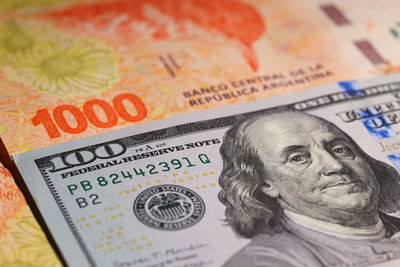 Close-up of paper currencies