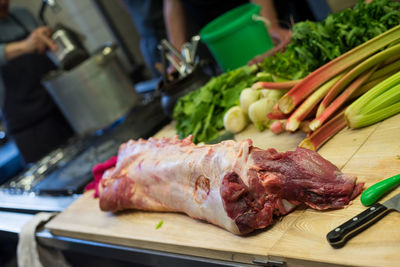 Close-up of meat on cutting board