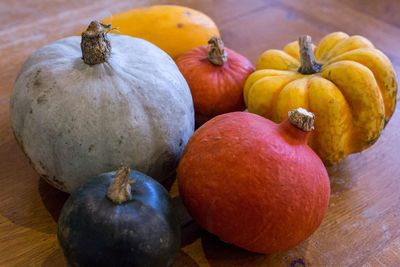 Close-up of pumpkins on table