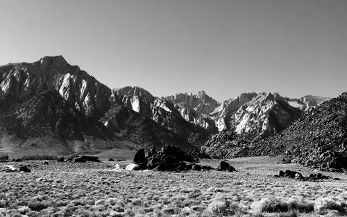 Scenic view of mountains against clear sky