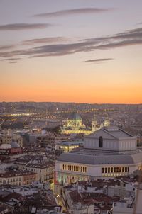 High angle view of townscape against sky at sunset