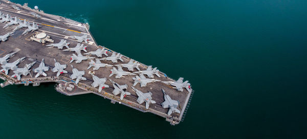 High angle view of ship in sea