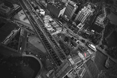 High angle view of cityscape at night