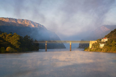 Portas de rodao landscape in vila velha de rodao with a beautiful bridge at sunrise, in portugal