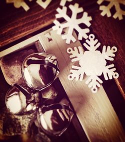 High angle view of glasses on table