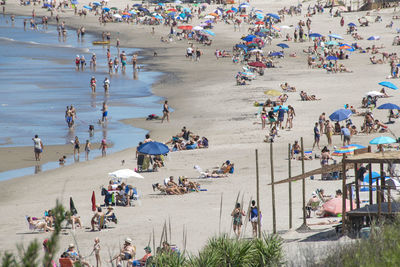 High angle view of people on beach