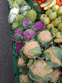 High angle view of vegetables for sale in market