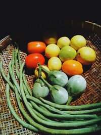 High angle view of fruits in basket