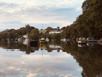 West across pill creek at high tide. pill creek  joins carrick roads in the fal estuary in cornwall.