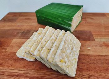 High angle view of food on cutting board