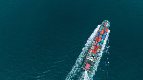 High angle view of ship in sea