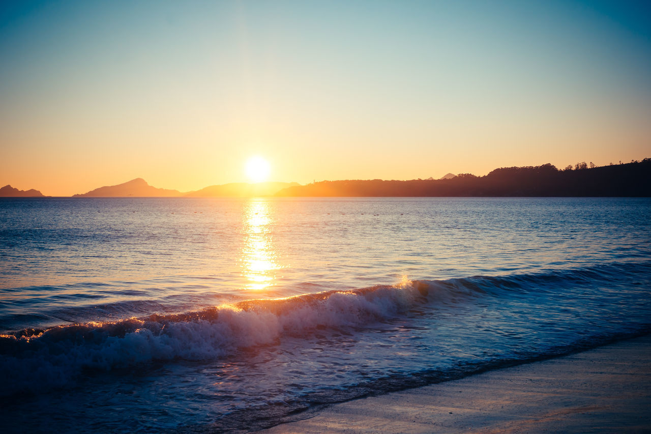 SCENIC VIEW OF SEA AGAINST SUNSET SKY