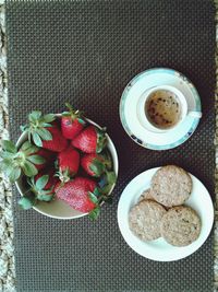 High angle view of breakfast on table