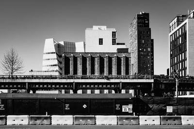 Low angle view of skyscrapers against clear sky