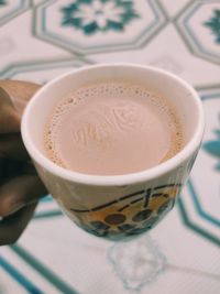 High angle view of coffee on table