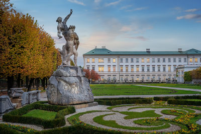 Low angle view of statue against sky